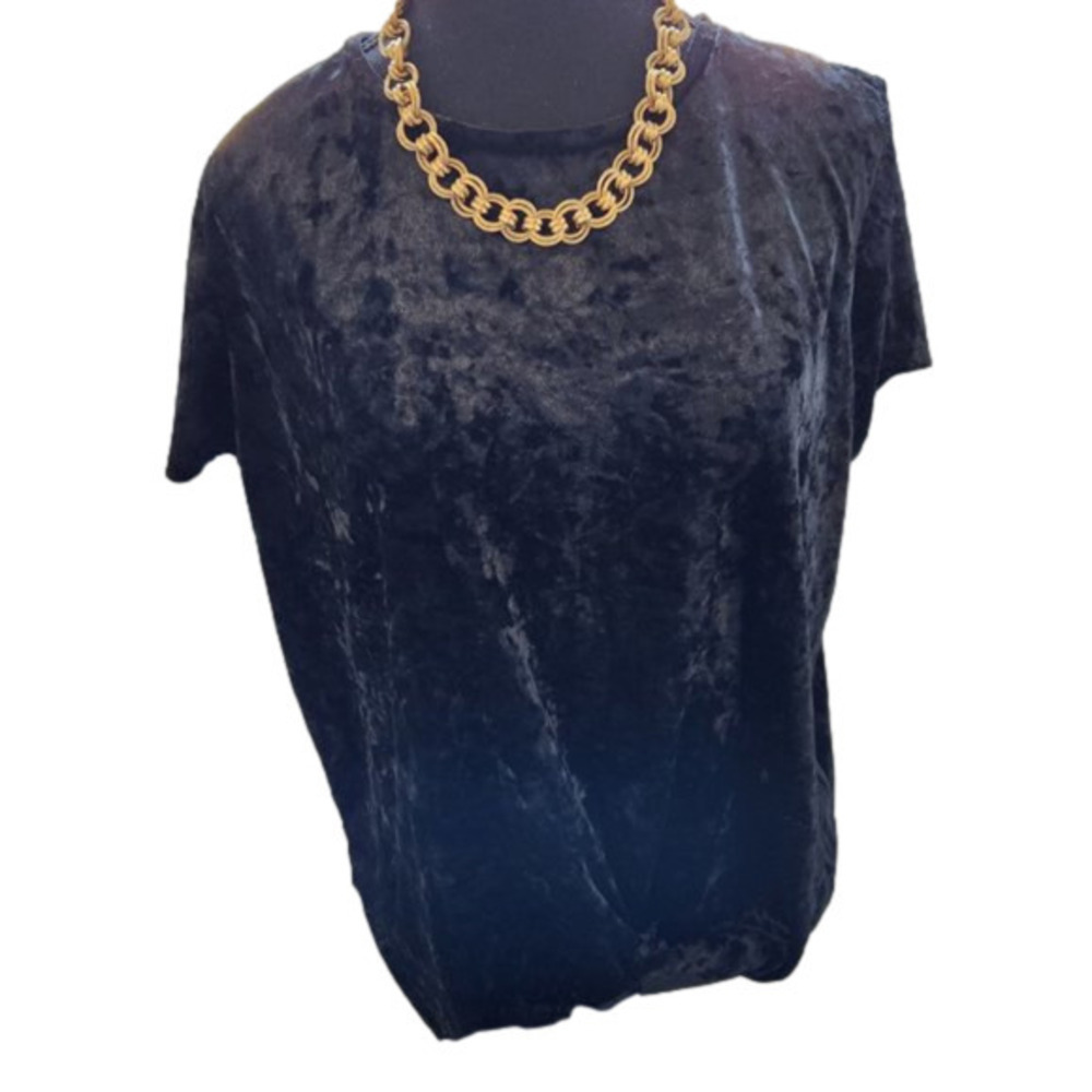 P260. Buffalo Black Short Sleeved Crushed Velvet Tee | L